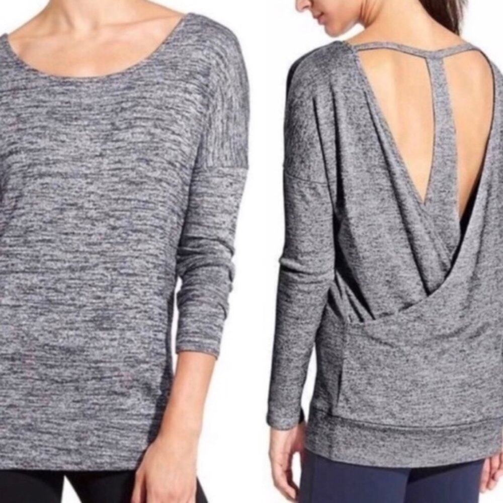 ATHLETA Back Cutout Layered Top Heather Grey